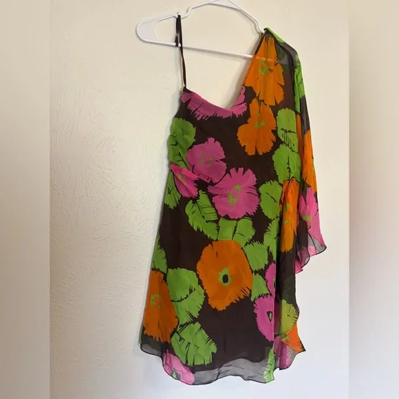 Vintage Milly Floral One Shoulder Dress 100% silk size 8 - Picture 3 of 5